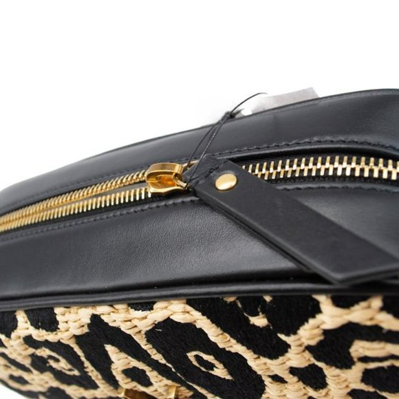 YSL Monogram Camera Lou Medium Jaguar Pattern Raffia Black Leather Shoulder Bag - Picture 10 of 12